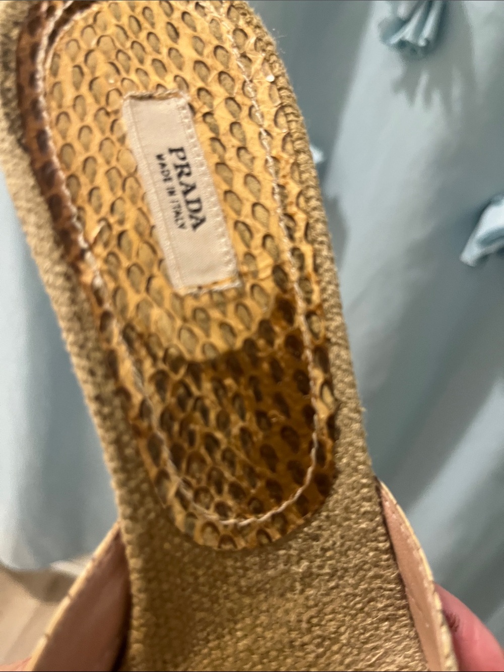 Prada Gold Textured Jute & Python Snakeskin Women’s Heels - Picture 6 of 15